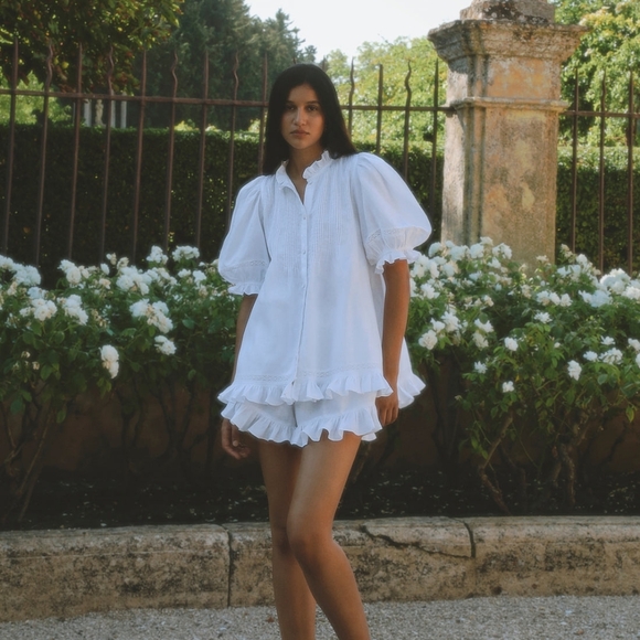 Morton Mac Tops - Morton Mac Sanna Pintuck Blouse With Greta  Frill Short